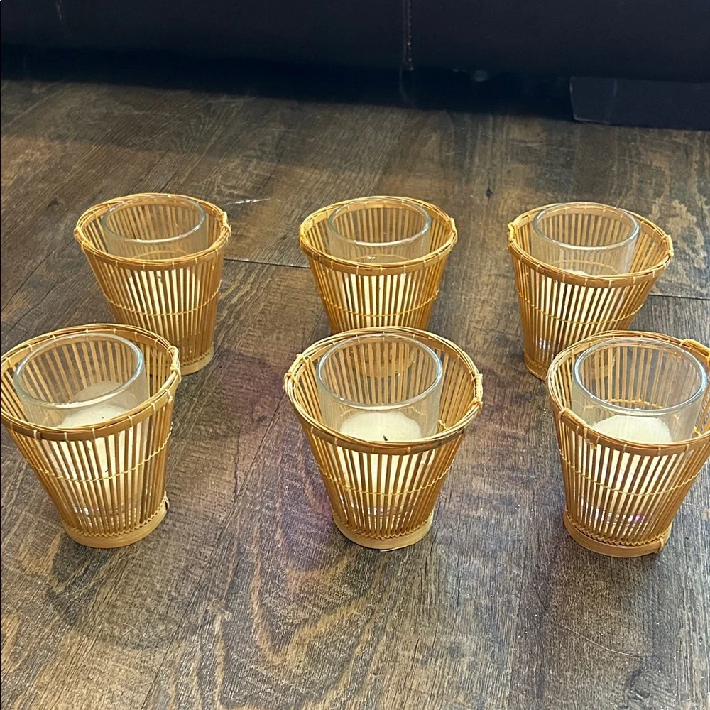 Set‎ of 6 Lillian Veran Bamboo Candle Holders Nautical Coastal